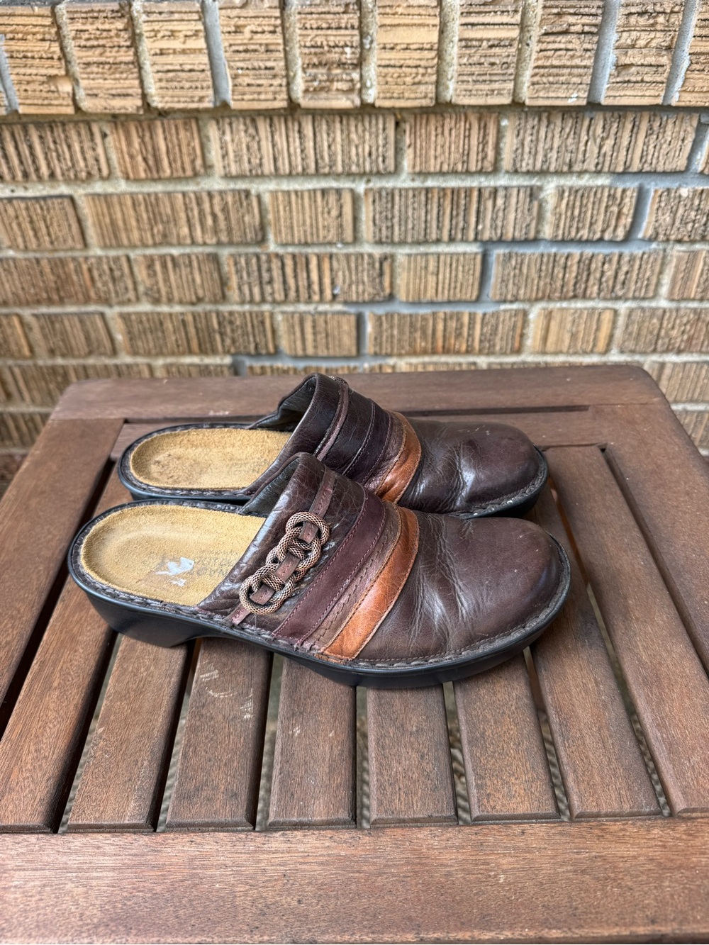 Naot Women's Brown Leather Clogs with Tan Accent